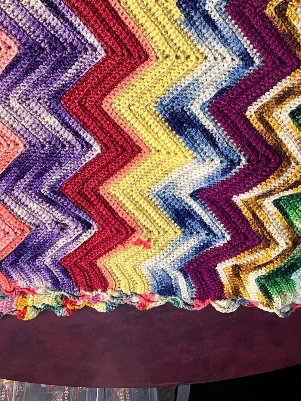 Vintage Crochet Chevron Afghan Throw Blanket Pastel Ripple 76”x38”